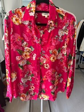 L'AGENCE Hot Pink Floral Silk Button-Down Shirt